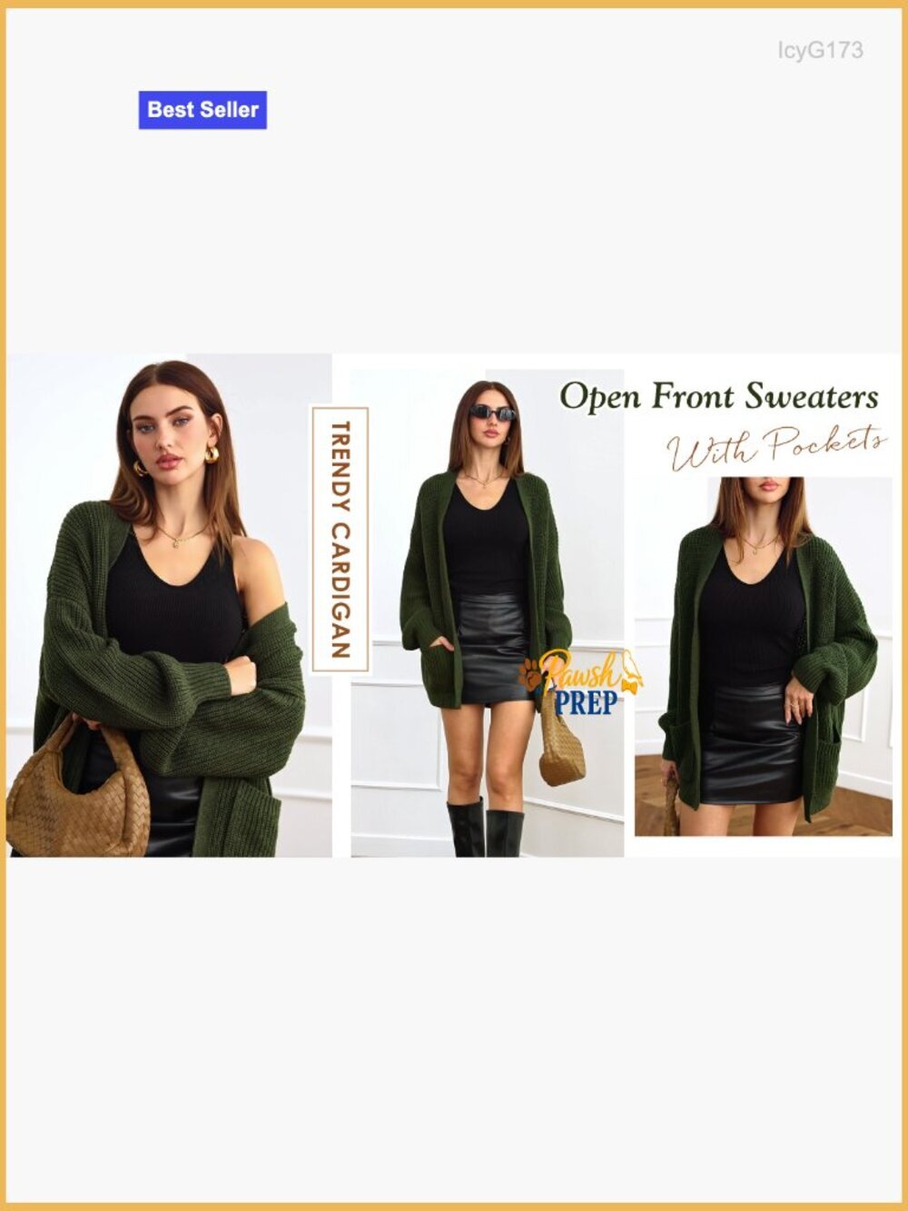 Oversized Open Front Knit Cardigan with Pockets - Long Sleeve Slouchy Sweater - Picture 6 of 7